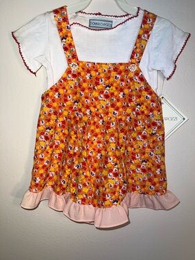 Donna Capozzi Bright Orange Floral Vintage Romper. 2T
